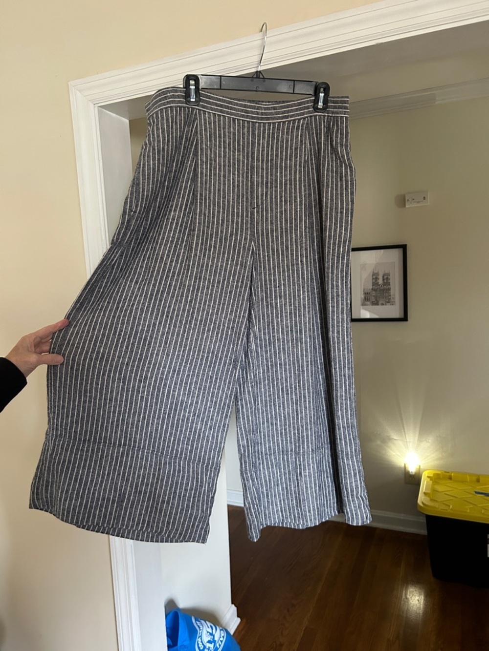 Striped Wide-Leg Linen-Blend Pants - Gray/White Banana Republic